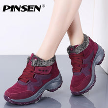 PINSEN New 2019 Women Snow Boots High Quality Winter Warm Push Ankle Boots Women Platform Female Wedge Waterproof Botas Mujer