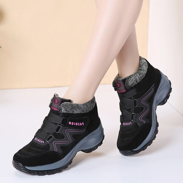 PINSEN New 2019 Women Snow Boots High Quality Winter Warm Push Ankle Boots Women Platform Female Wedge Waterproof Botas Mujer